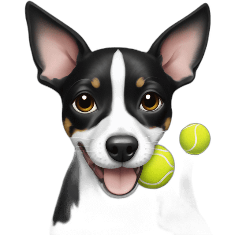 black and white rat terrier playing with tennis ball emoji