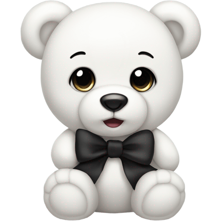 Cute white teddy bear with black bow emoji