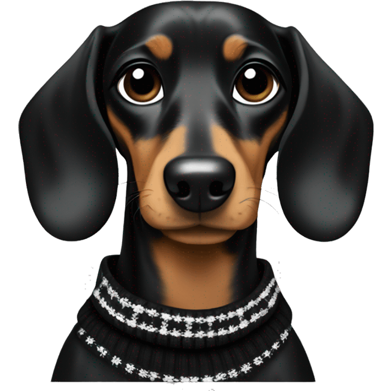 Dachshund wearing black and white Sweater with chanel logo  emoji