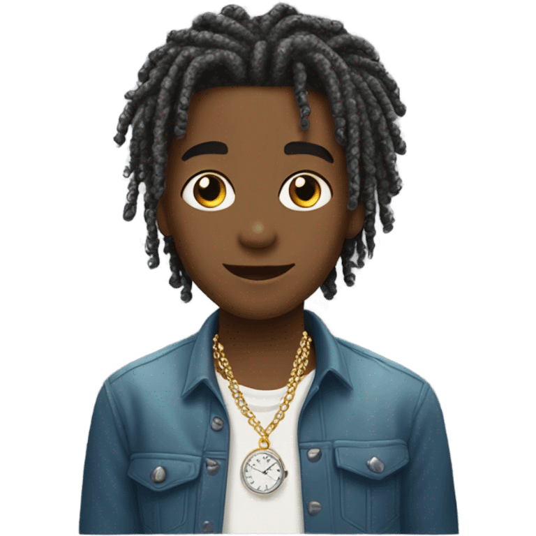 a boy with short dreads with a diamond chain and diamond blinging watch emoji