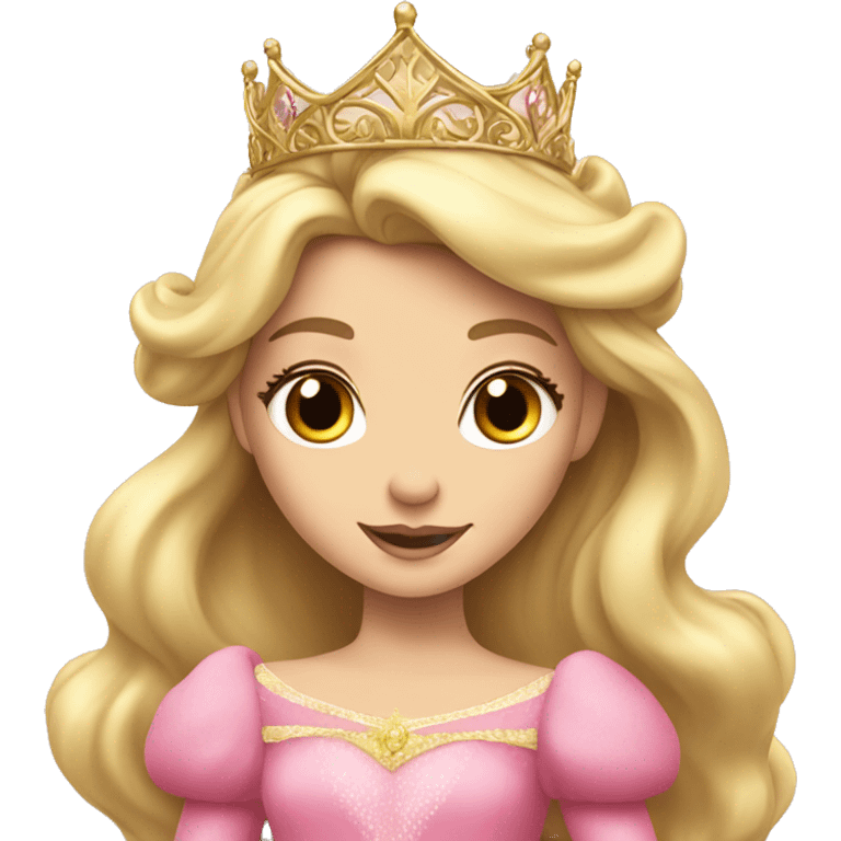 Princess Aurora with gold tiara pink dress   emoji