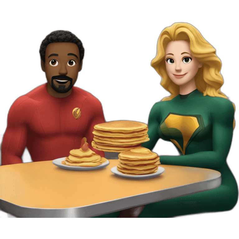 Ted Lasso and aquaman have pancakes at the diner emoji