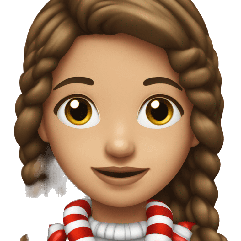 Brunette girl wearing candy cane necklace emoji