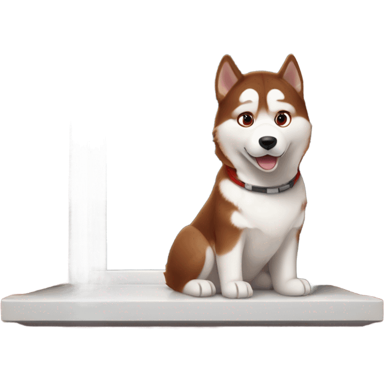 Red and white husky in window emoji