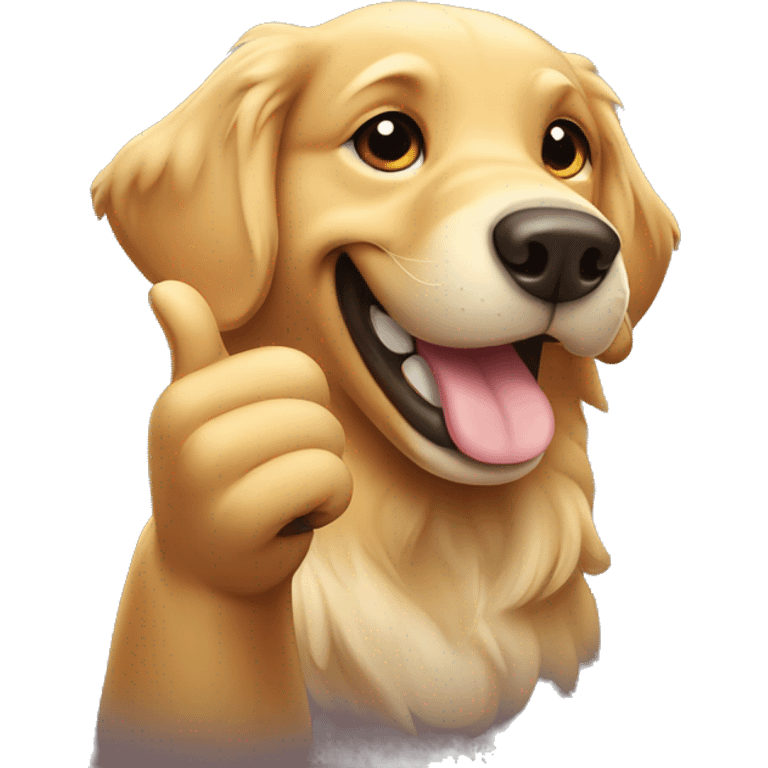 Golden Retriever Head smiling and holding thumbs up with its paw emoji