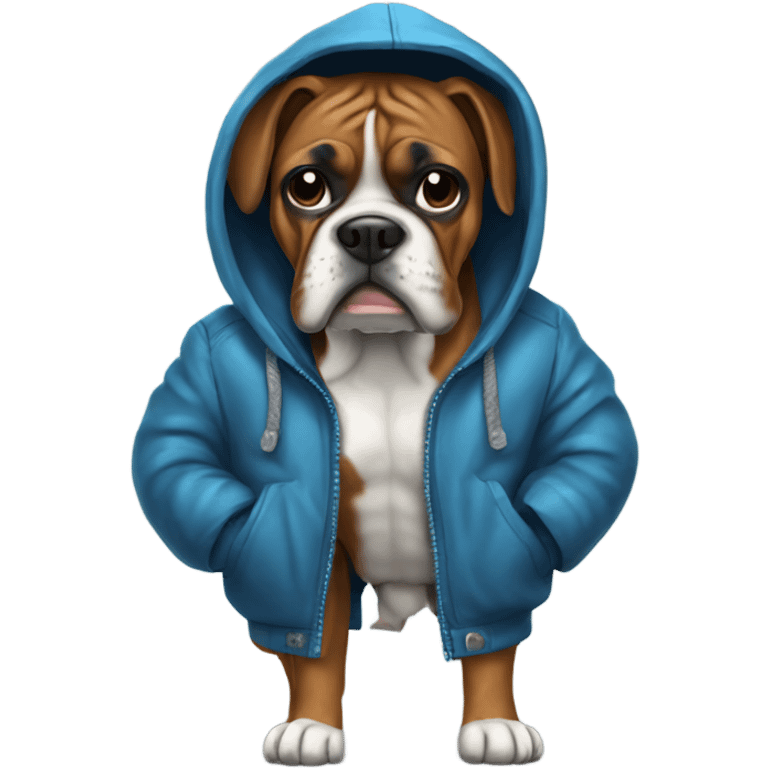 Boxer dog pooping in jacket emoji