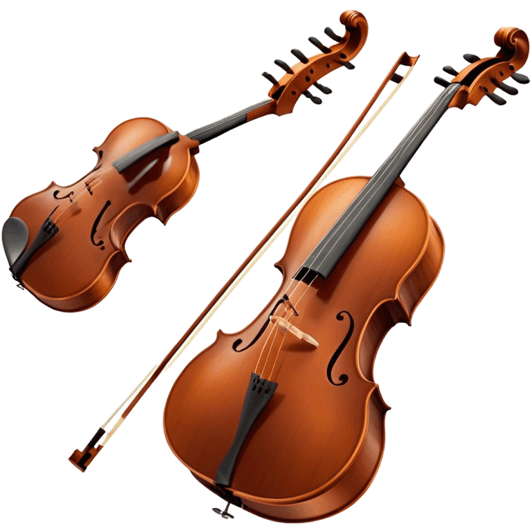 Cinematic Realistic Cello, deep brown polished wood, elegant f-holes curving gracefully, warm golden lighting creating depth, bow gently resting on the strings, glowing with the rich resonance of classical artistry. emoji