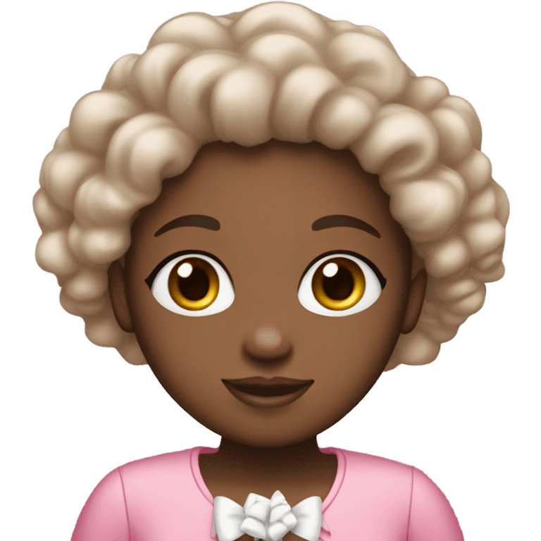 A black girl with curly hair wearing pink with white bows emoji