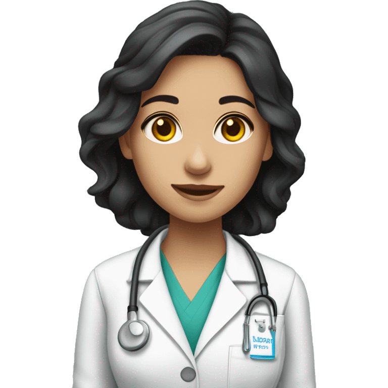 Medical student girl with dark hair and “Günay” name tag. emoji