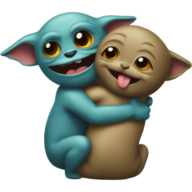 Gremlin and seal emoji hugging  emoji