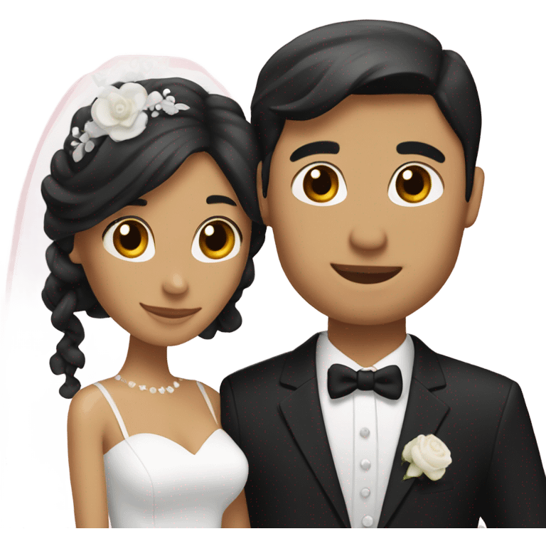 wedding couple, women has long black hair and groom is white with brown hair.They are getting married in church  emoji