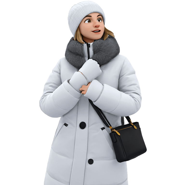 winter girl in white coat emoji