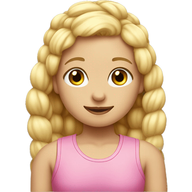 Girl with blonde pigtails,pink tank top, emoji