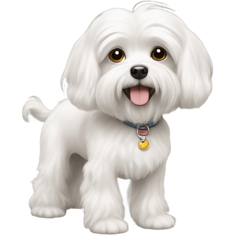 A white maltese dog with curly fur and short legs emoji