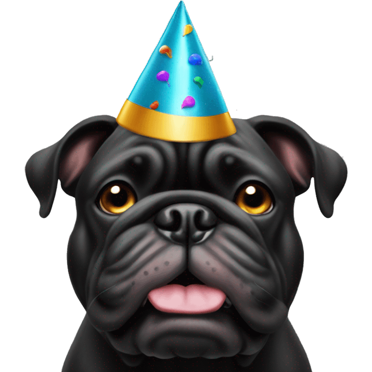 Solid Black bulldog with party hat emoji