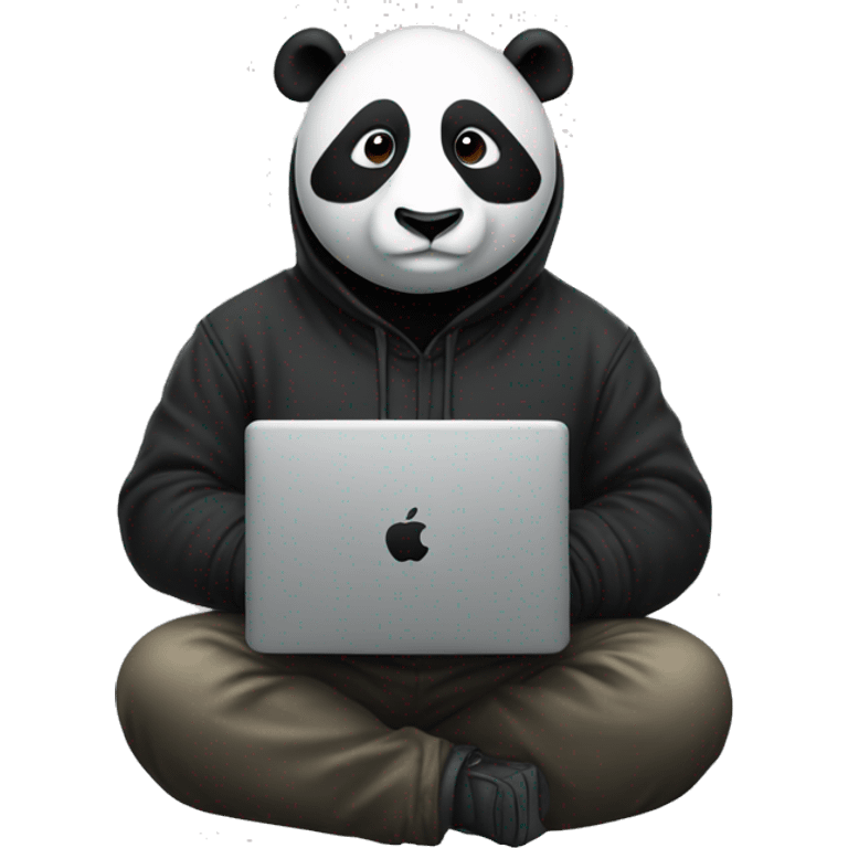 panda hacker, wearing a black hoodie, and an apple computer emoji