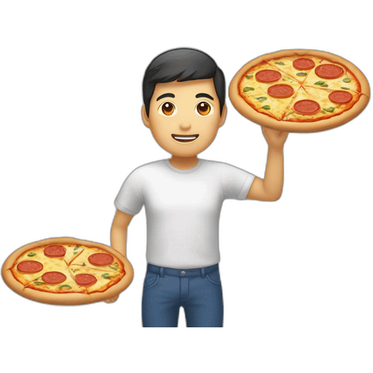 Asiatique qui mange une pizza avec des baguettes  emoji