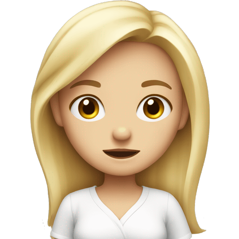 cute blonde girl shrugging wearing a white shirt emoji