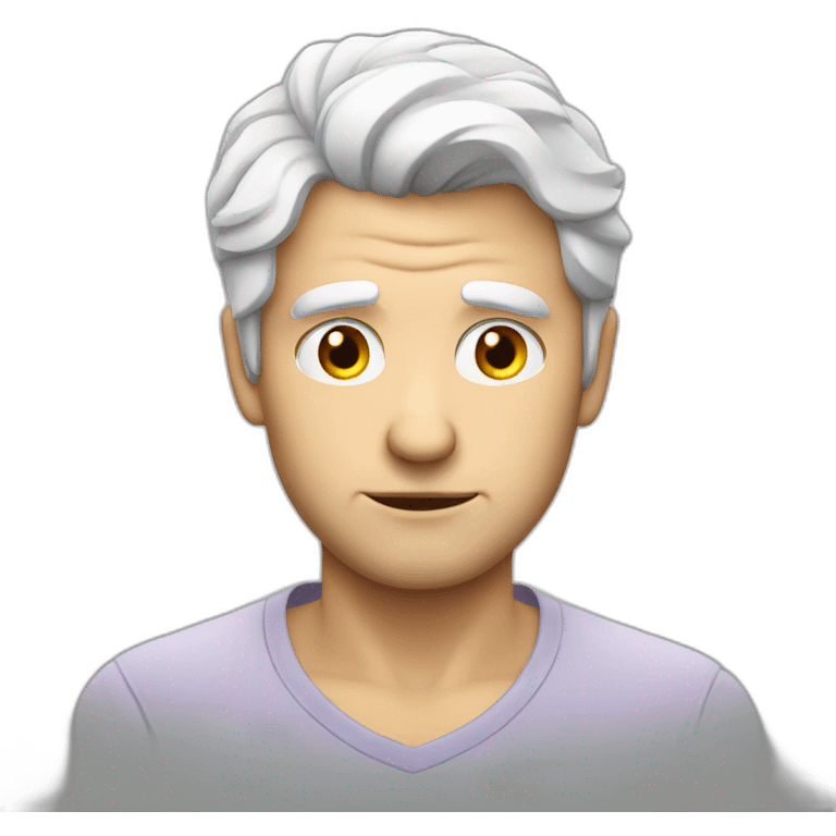 Insecure european guy with white hair wearing a shirt emoji