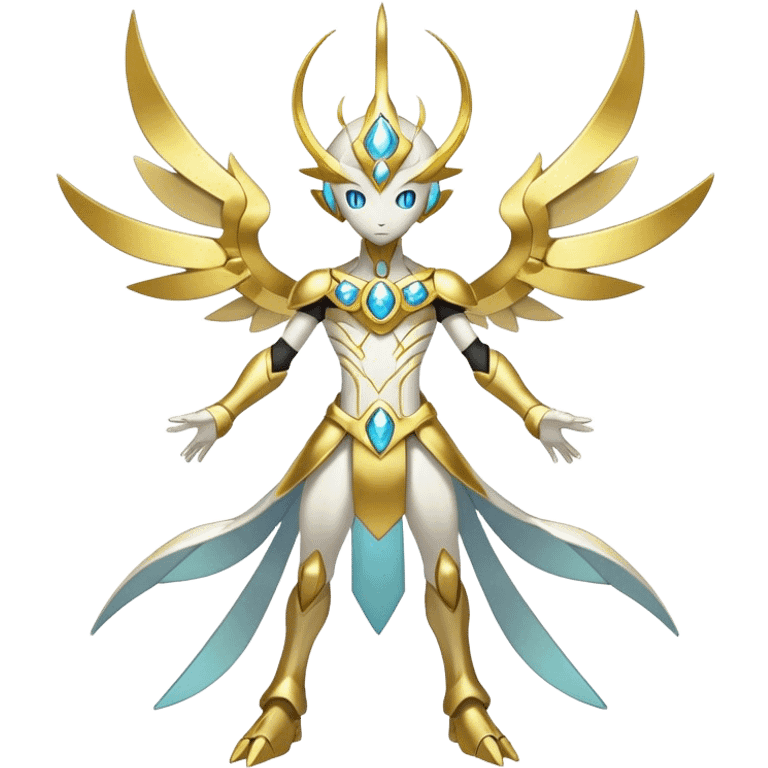 Shiny Futuristic Celestial Godly Divine Ethereal Magical Fakemon-Pokemon-Digimon-Spectrobes-fusion, full body emoji