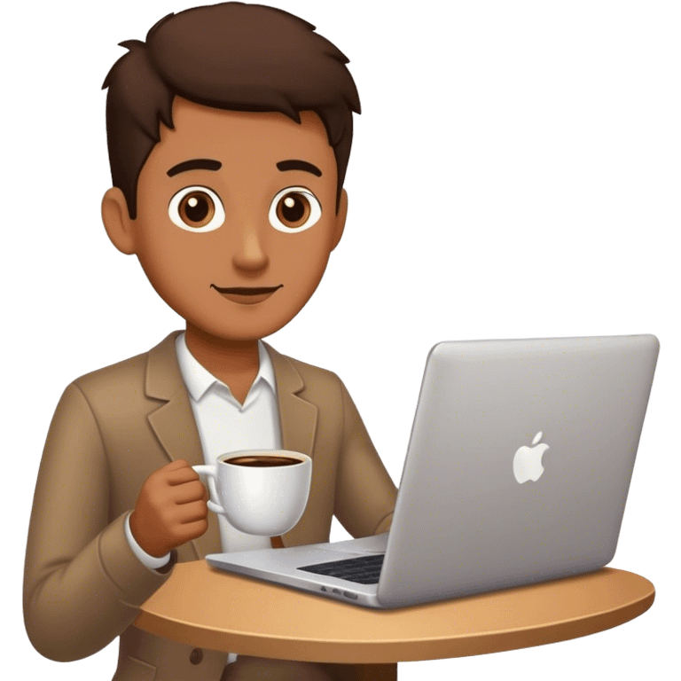 a man with a laptop and a cup of coffee emoji