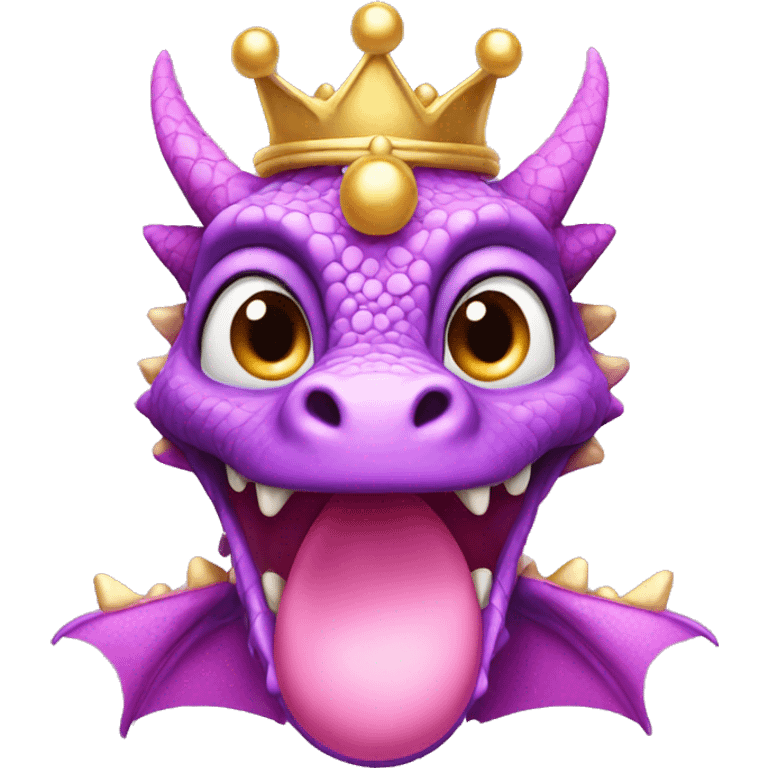 Pink-violet dragon with gold crown and pink bubbles  emoji