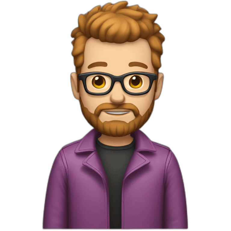 white man with brown beard and pink mohawk haircut and thick glasses wearing a leather coat emoji