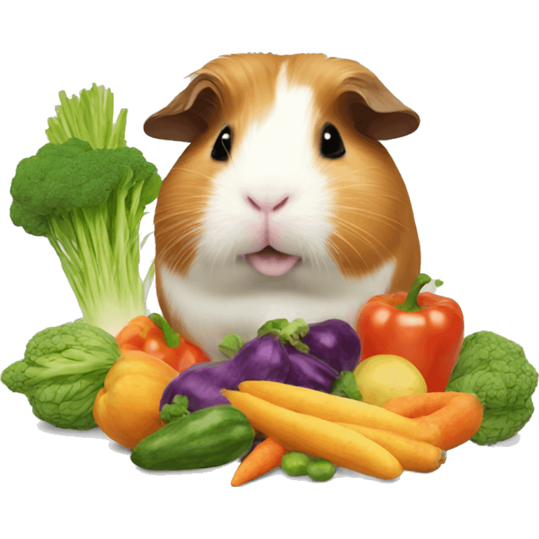 Guineapig eating a huge pile of veggies and fruit emoji