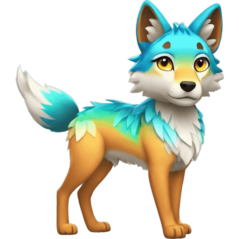 Colorful Shiny Fionbri-Falvie-sparkle-wolf-sona with tribal markings full body emoji