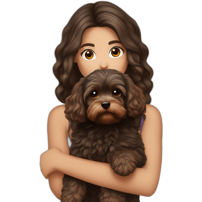 girl Ukrainian dark long  hair holding brown maltipoo emoji