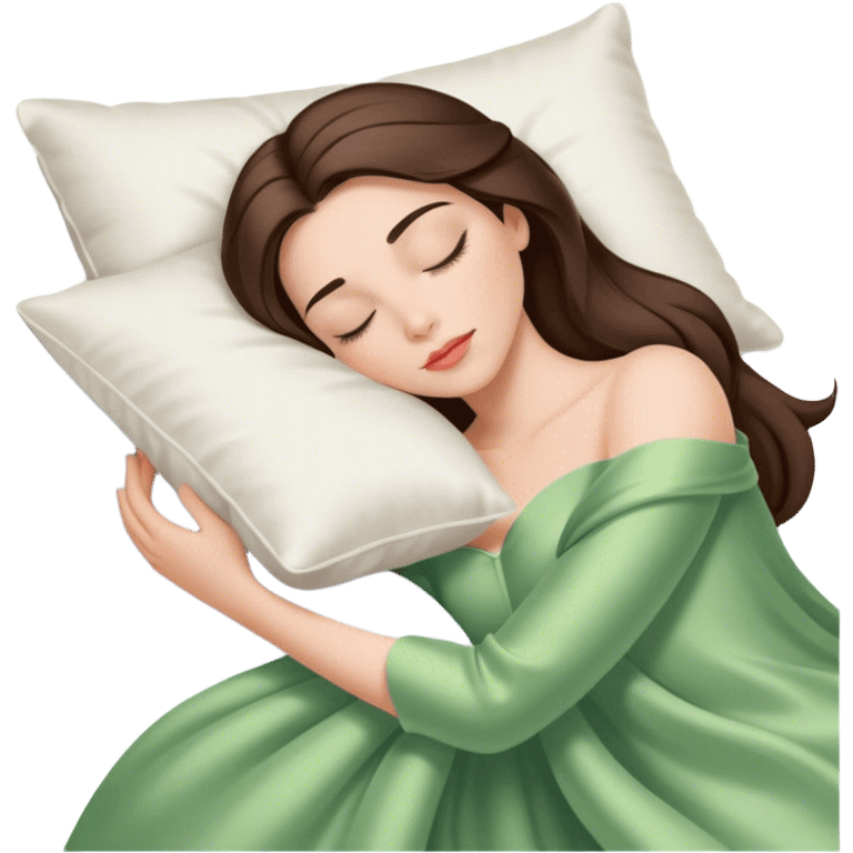 sleeping beauty brunette shoulder length hair white girl with silk pillow emoji