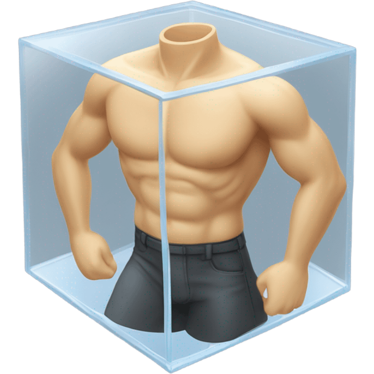 male abs inside a glass cube on a stand isometric view emoji