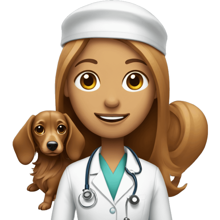 Medical worker holding a longhaired dachshund emoji