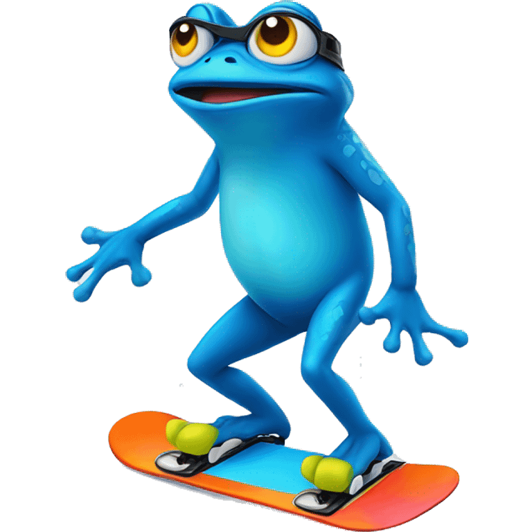 Blue frog on a snowboard  emoji