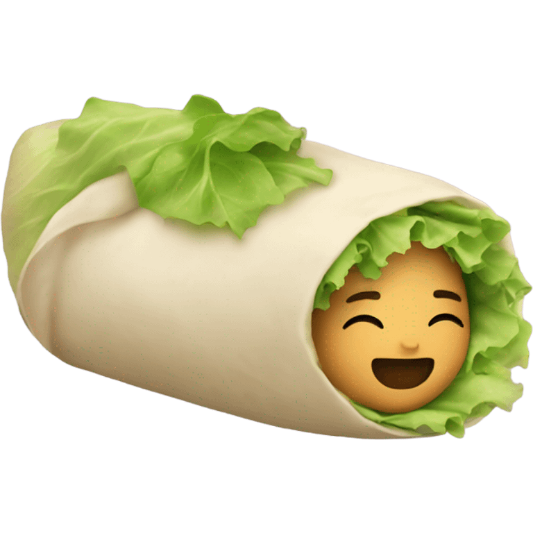 Human sleeping inside a burrito with lettuce  emoji