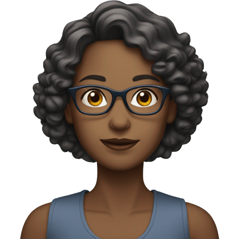 girl in her 40's with blue eyes, glasses, and slight curly hair to the shoulders emoji