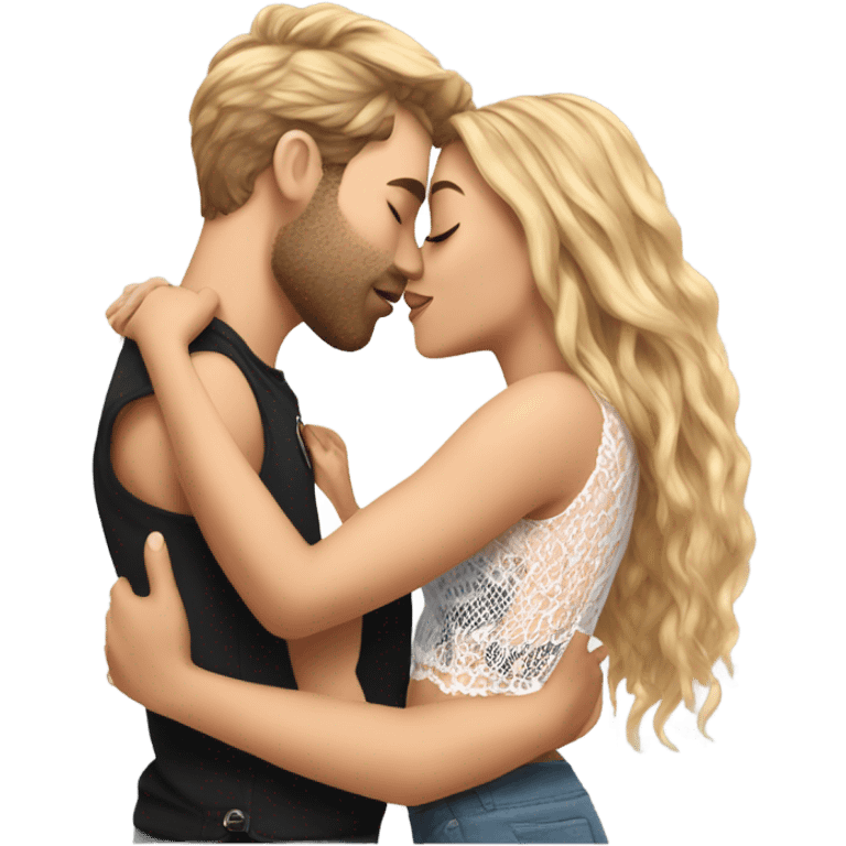 A girl wearing a Shakira lace up croc top and is kissing her boyfriend  emoji