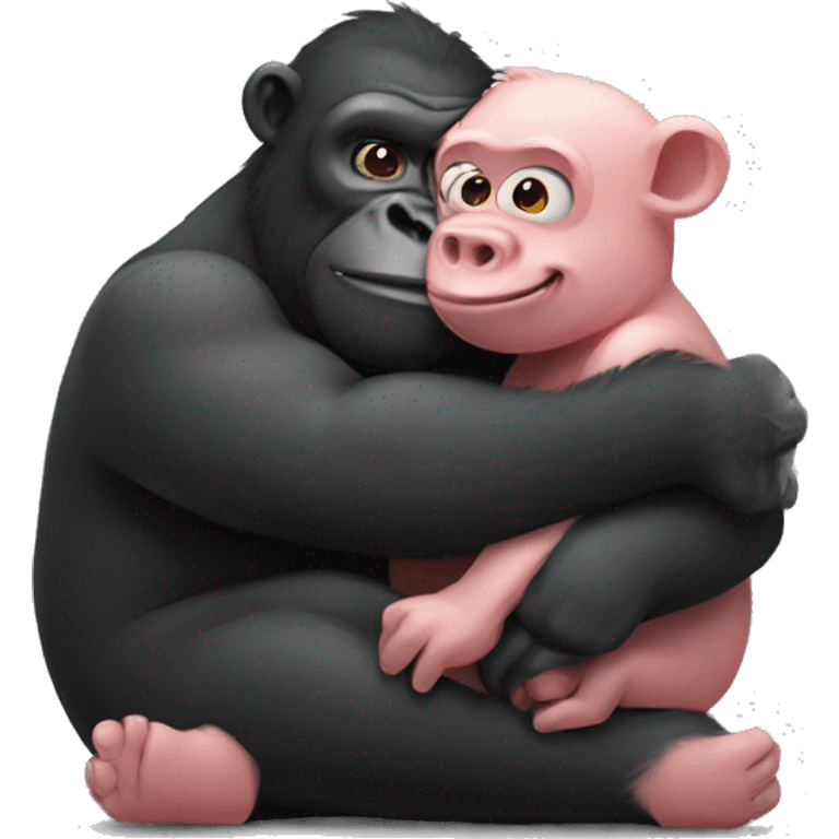 A pig and a gorilla hugging each other emoji