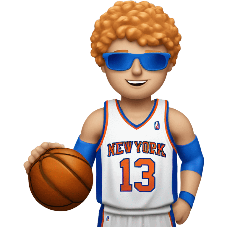 Strawberry blond guy of medium build dunking a basketball with New York Knicks colours and a number 3 jersey, surname bell emoji