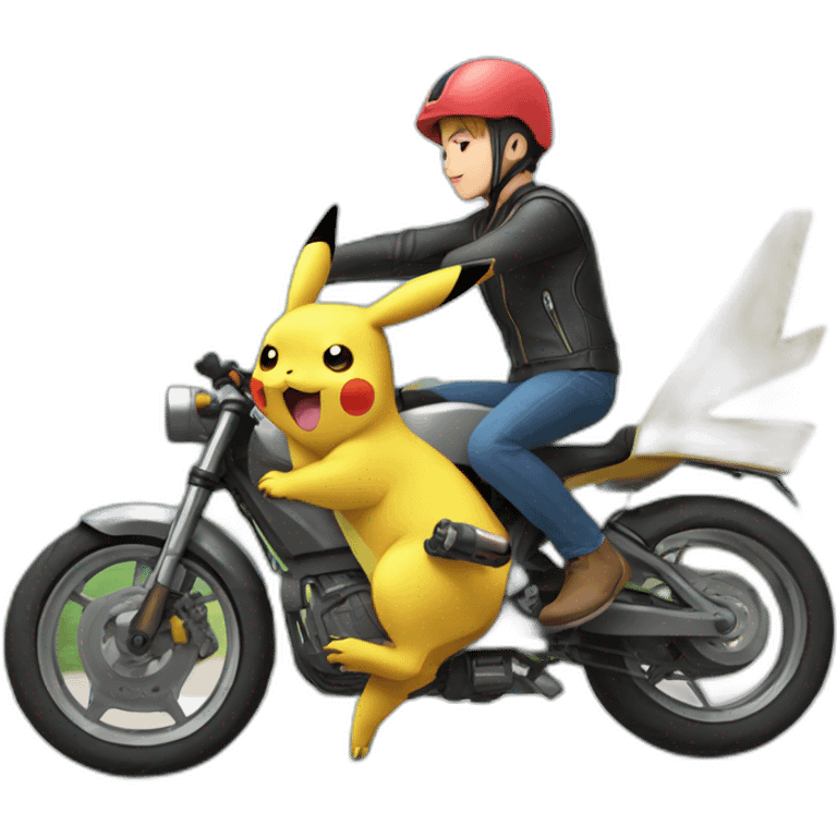 Pikachu en moto en train de faire une roue emoji