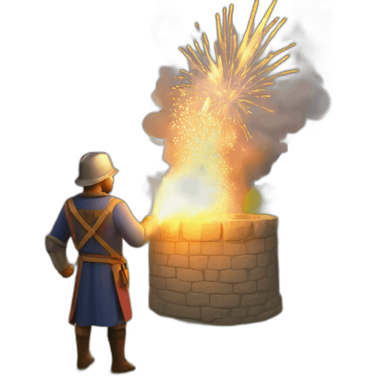 medieval Pyrotechnician seeing some fireworks go off in front of him emoji