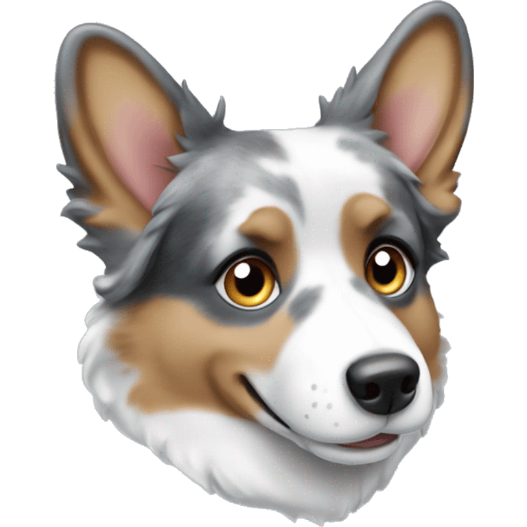 Blue Merle corgi with a blue eye emoji