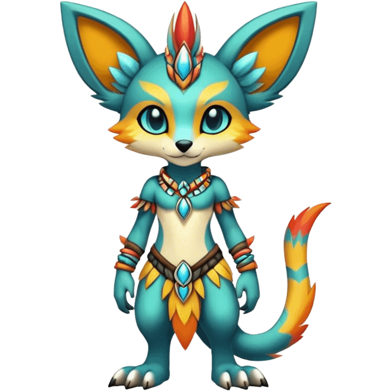 Anthro Sona Cool Edgy Cute Colorful Shy Tribal Shiny Fakemon-Fantasy-Creature Full Body emoji