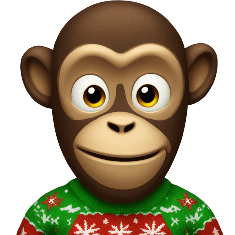 A funky monkey wearing a Christmas sweater emoji