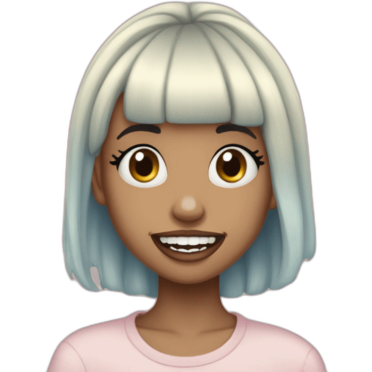 black blonde split hair girl with a gap teeth singing , the girl ill have an appareance like melanie martinez emoji