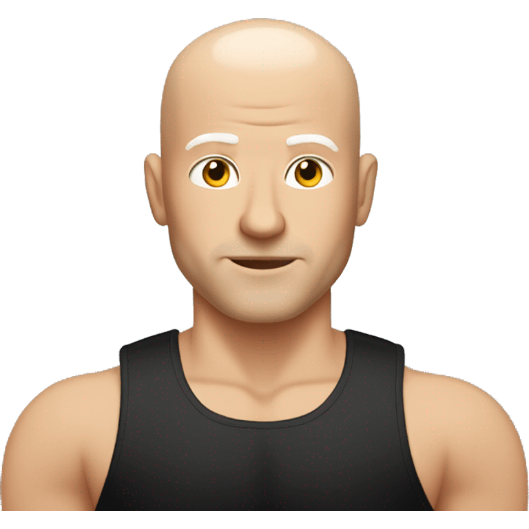 white guy with no hair, in a black tank top doing shoulder press emoji