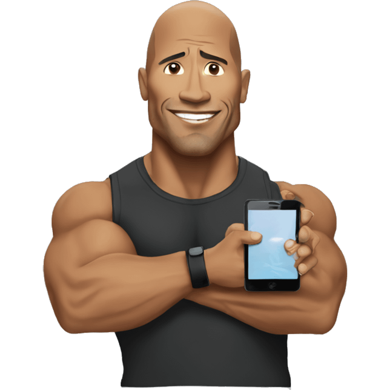 the rock with a mobile phone emoji