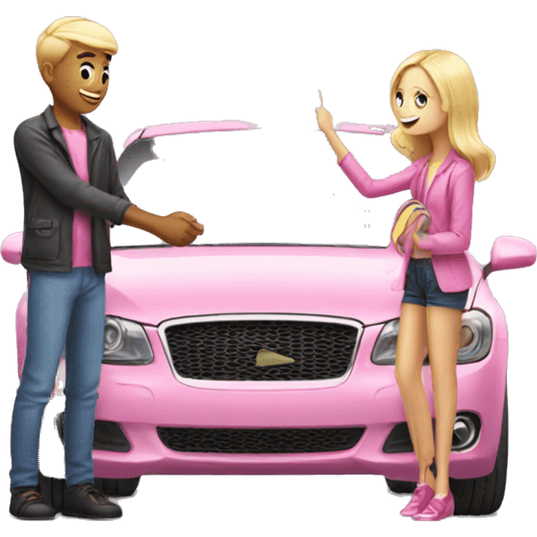 boy buying blonde girl pink car emoji