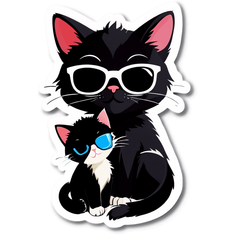 Black Cat with sunglasses hugging a kitten emoji