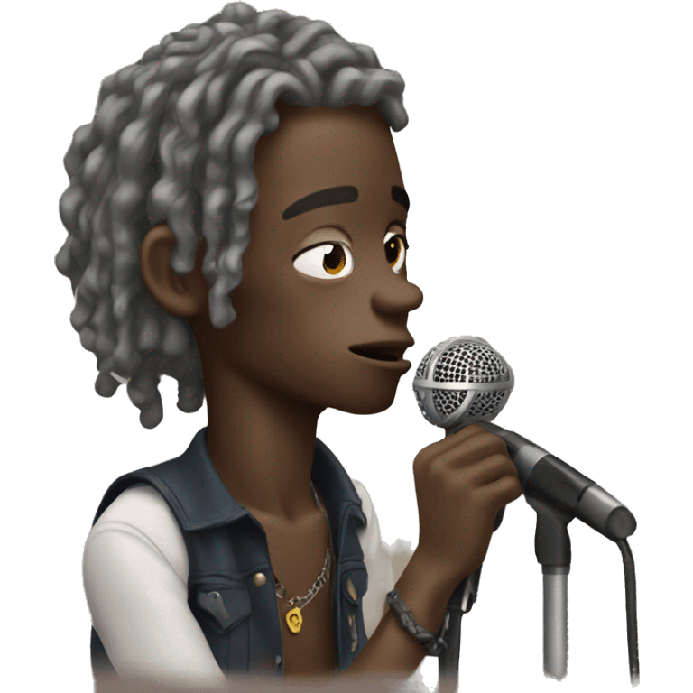 young thug singing into a microphone while sad emoji